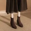 Botines de Tobillo de Gamuza con Punta Aguda Estilo Retro Francés para Mujer 2026 Otoño/Invierno Nuevos con Cremallera Trasera Tacón Grueso Elásticos Estilizadores Botas de Moda