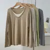 Suave Nuo estilo ocidental contraste cor gola falsa de duas peças V-neck manga comprida T-shirt feminina primavera e outono solto emagrecimento fino malha fundo camisa