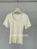 Camiseta Feminina Youji CZZHANG Outono Gola U Manga Curta Slim Fit Alta Elasticidade Base C30466