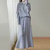 Vestido de punto, diseño de lana otoño/invierno, conjunto de dos piezas de ganchillo, suéter de mezcla de seda, cuello redondo, conjunto de vestido para mujer, estilo nuevo