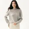 Suéter de cashmere com trama de tricô vazada e barra franzida para mulheres, top moderno e versátil, novidade de outono e inverno, roupa para usar por baixo, suéter de tricô feminino