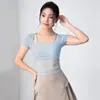 Top de Treino Pilates Verão Corrida Fitness Feminino com Bojo, Camiseta de Manga Curta, Roupa Esportiva Elegante Clássica de Secagem Rápida
