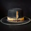 Sombrero de copa negro de lana pura para hombre y mujer de venta caliente transfronteriza sombrero de copa de lana vintage decorativo con pluma