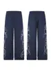 Marca de moda retro americana punto de cruz floral holgado pierna ancha unisex otoño nuevo casual pantalones de chándal alta costura versátiles pantalones