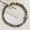 Pulseira de Contas Circulares de Pedra da Lua Cinza Natural 7A Transparente como Gelo Luz Azul Luz Forte Labradorita Pulseira de Contas Venda Direta da Fábrica