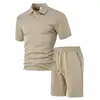 Conjunto nuevo de hombre de manga corta transfronterizo, corte holgado, casual, camiseta tipo polo de color liso y shorts, conjunto de dos piezas