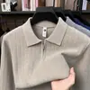 Camisa polo de punto de manga larga estilo Old Money para hombre, capa base con media cremallera, alta elasticidad, antibacteriana, con cuello camisero