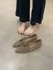 Zapatos planos retro grises con forro de felpa y tacón grueso para mujer, colección otoño/invierno 2025, elegante diseño de lazo, adecuados para el trabajo y el uso diario