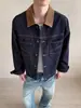 Chaqueta de mezclilla de color block pesada estilo americano vintage para hombre, marca de moda para primavera y otoño, elegante y holgada, chaqueta de trabajo lavada, resistente a pinchazos