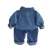 Conjunto Casual de Tres Piezas para Niños 2025 Nueva Moda Camisa de Mezclilla de Manga Larga Ropa Elegante de Otoño para Bebé Tendencia