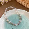 Colar redondo de pérolas com contas fresco e simples, doce e versátil para o verão, corrente de clavícula nicho, toque de luxo leve e de alta qualidade, acessório feminino