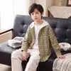 Camisa de cuadros para niño para primavera y otoño 2026 nuevo modelo, chaqueta de algodón puro de manga larga para niños mayores