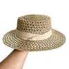 Chapéu de Palha Raso com Topo Plano Estilo Old Money Retrô para Férias na Praia de Verão, Proteção Solar, Chapéu Feminino Versátil e Fashion