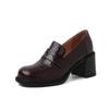 Mocasines de Piel de Oveja Texturizada Golpeada de Tacón Alto Otoño 2024 Tacón Grueso Cómodos Sueltos Cabeza Redonda Grande Boca Profunda de Cuero Zapatos de Una Sola Capa para Mujer