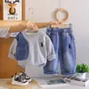 Conjunto Infantil 2026 Outono Novo Roupas Infantis Bonitas Estilosas Bordado Patchwork Roupas de Bebê Primavera Outono Duas Peças