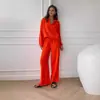 Traje Europeo y Americano Transfronterizo Amazon 2024 Nuevo Algodón y Lino Cárdigan Top de Manga Larga Pantalones con Bolsillo de Solapa Pantalones de Pierna Ancha Conjunto de Dos Piezas