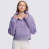 Top Deportivo Otoño Invierno para Mujer Manga Larga Media Cremallera Cuello Alto Polar Grueso Sudadera Deportiva Yoga Chaqueta de Algodón Cálida