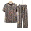 Roupas de Verão para Mulheres de Meia-Idade e Idosas, Conjunto de Algodão e Seda, Roupa de Vovó, Camisa de Verão, Conjunto de Duas Peças para Mãe, Roupas para Senhoras e Idosos