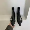 Otoño/Invierno 2026 Botines Cortos de Piel con Punta Aguda y Hebilla Tacón Grueso Estilo Coreano para Mujer Cremallera Trasera Piel Suave Botines Cortos de Moda