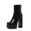 Nuevas Botas para Mujer Otoño/Invierno 2026 Punta Cuadrada Tacón Grueso Botines Impermeables Plataforma Color Sólido Moda Simple Cremallera Lateral Botas de Moda