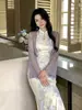 [En stock] Conjunto de dos piezas 2026 verano nuevo para mujer estilo chino cheongsam mejorado retro cárdigan suave traje elegante