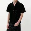 Camiseta Informal de Manga Corta con Cuello de Solapa Botonada y Diseño de Retazos Estilo Retro Americano para Hombre, Tendencia Versátil Diseño Personalizado Moda de Pareja