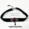 Collar de gargantilla negro transfronterizo europeo y americano, cadena de clavícula de nicho, collar con colgante de flor de rosa roja vintage en forma de gota de agua para mujer