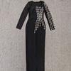 Vestido de Bandagem Quadrado de Gola Quadrada Slim-Fit Elegante Estilo Socialite com Pedrarias de Diamante Nova Moda de Cruzamento Europeu e Americano