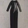 Vestido de Bandagem Feminino Elegante de Gola Quadrada Slim-Fit com Embelezamento de Diamantes, Novo Estilo de Moda Europeu e Americano, Vestido Longo para Noite