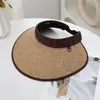 Novo Chapéu de Sol de Palha Estilo Coreano com Top Aberto para Mulheres, Chapéu de Sol de Aba Larga com Proteção UV para o Verão, Chapéu de Sol para Exterior
