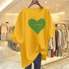 Camiseta Feminina de Algodão Vermelha Pitaya Love Manga Curta Solta Estilo Europeu Verão Top Solto Camiseta Nova Roupa Feminina