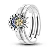 Anillos de Pareja Personalizados de Sol y Luna Europeos y Americanos Simples Personalizados Adornos de Mano Incrustados con Diamantes Azules Anillos Apilables de Sol y Luna