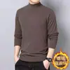 Suéter de tricô com forro de fleece dupla face para outono e inverno, camiseta masculina de manga longa com gola média alta, roupa íntima térmica espessa, atacado
