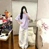 Camiseta de Verano de Algodón Puro Talla Grande Cuello Redondo Color Sólido Manga Corta para Mujer Estilo Coreano Holgada Perezosa Media Manga Superior Simple Versátil Moderna