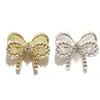 Accesorios para Uñas: Mariposa de Perla Combinada con Corbata de Metal con Diamantes Incrustados en Oro, Moño para Uñas Tridimensional de Estilo Japonés, Simple y Versátil