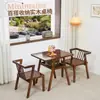 Conjunto de mesa de chá e cadeiras para varanda em madeira maciça, conjunto de três peças para chá de lazer, design criativo de mesa pequena com duas cadeiras, mesa de chá redonda moderna