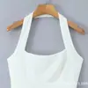 Vestido Corto Blanco Puro Sexy de Verano Estilo Francés Espalda Descubierta Cintura Ceñida Adelgazante Línea A Cuello Halter
