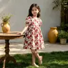 Vestido Floral de Rosa para Niñas Estilo Verano 2026, Dulce Vestido de Princesa de Manga Corta, Moda Bebé Estilo Coreano Vestido de Verano