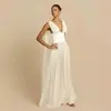 Elegante vestido longo estilo europeu e americano com tecido fluido, decote em V profundo, costas nuas, acinturado, modelador, adequado para festas noturnas e eventos