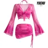 Nuevo conjunto de bikini 2026 para mujer, con una capa exterior de manga larga, una falda corta con cordón, perfecto para fotos en la playa, vacaciones casuales y salidas a aguas termales.