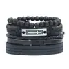 Set Retro Tejido Simple y Artístico Pulsera de Cuero, Pulsera de Cuerda de Cáñamo Multicapa Simple con Cruz de Cuero Genuino