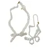 Collar tipo gargantilla de perlas francesas estilo hada tejido a mano con bombilla pequeña y lazo, Cadena para suéter, Cadena para clavícula, Pulsera