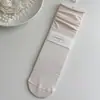 Calcetines Rosas de Encaje Miu Estilo Ballet Suxinaimin para Mujer, Delgados Huecos Estilo Crema Holgados para Primavera y Otoño