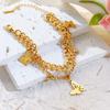 Pulsera Europea y Americana Transfronteriza de Doble Capa de Acero Inoxidable con Mariposas, Sencilla para Mujer, de Acero de Titanio Dorado 18k, de Lujo Ligero, para Combinar con Todo, Joyería
