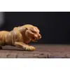 Leopardo Tallado en Madera de Ciprés Pequeños Adornos Mango Sólido para Atraer Riqueza Artesanías Portátiles para Hombres Decoración de Mesa