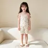 Novo Conjunto de Pijama para Bebê Infantil Fino Estampa Fofa Conjunto para Casa Meninas Verão Pijama de Alça Curta