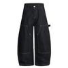 Jiamu Jeans de Trabajo de Color Sólido de Alta Calle Americana, Artesanales, Estilo Scimitar, Corte A, Pierna Ancha, Doble Rodilla, Vaquero Crudo Neutro para Hombres y Mujeres