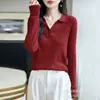 Otoño e Invierno Nuevo Estilo Francés Cuello Polo Tejido Fino de Lana para Mujer Top Adelgazante Capa Base Suéter Delgado de Canalé