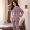 Pijama de Franela de Invierno 2025 para Mujer, Cárdigan de Manga Larga, Lindo para Niñas, Suelto, Cálido, Espeso, Conjunto de Ropa para el Hogar