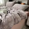 Juego de cuatro piezas de algodón jacquard teñido en hilo suave y arrugado, amigable con la piel, suave, estampado floral vintage, sábanas y ropa de cama lavadas